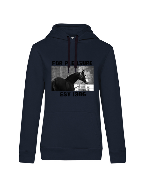 FOR PLEASURE 1986 WOMEN HOODIE | PERSONALIZE WITH YOUR OWN HORSE OR ANIMAL NAME, YEAR OF BIRTH AND PICTURE